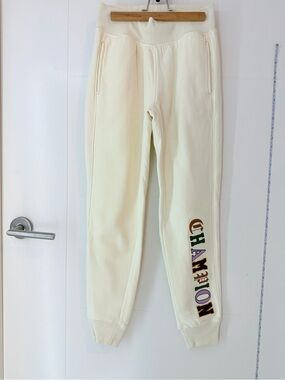 NWOT Cream Sweatpants with Multicolor Side Lettering
